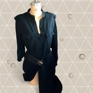 Chaus Asymmetrical Black Shirt Dress with Belt